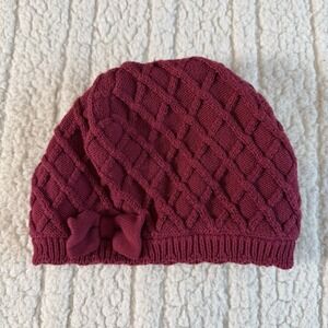 Janie And Jack Kids Criss Cross Knit Winter Hat with Bow for Girls Burgundy 4 -5